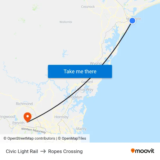 Civic Light Rail to Ropes Crossing map