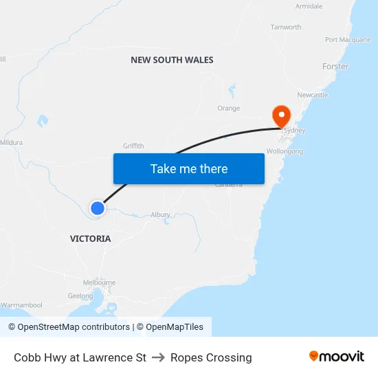 Cobb Hwy at Lawrence St to Ropes Crossing map
