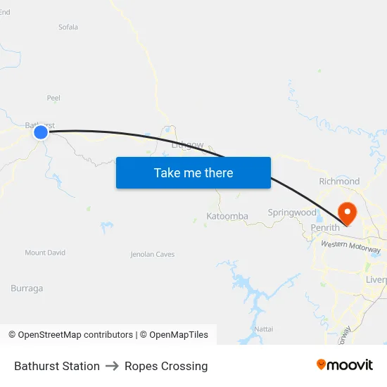 Bathurst Station to Ropes Crossing map