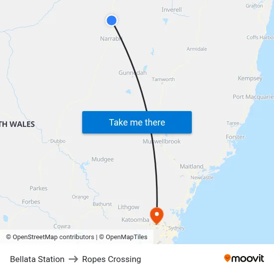 Bellata Station to Ropes Crossing map