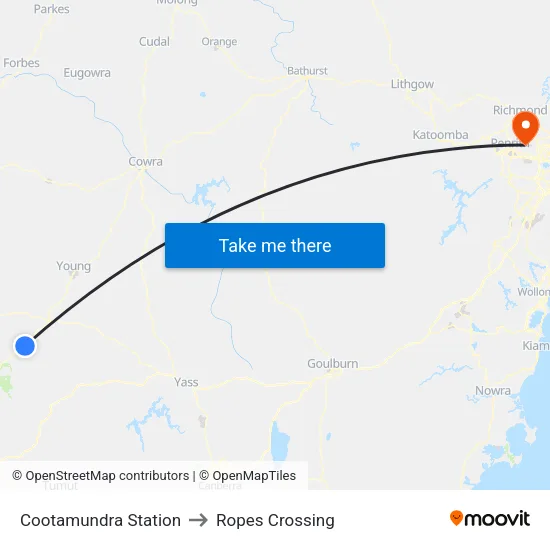 Cootamundra Station to Ropes Crossing map