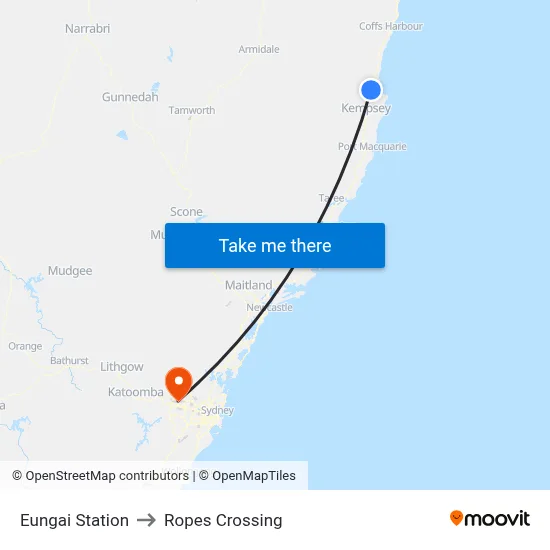 Eungai Station to Ropes Crossing map