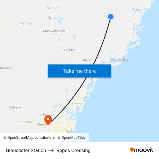 Gloucester Station to Ropes Crossing map