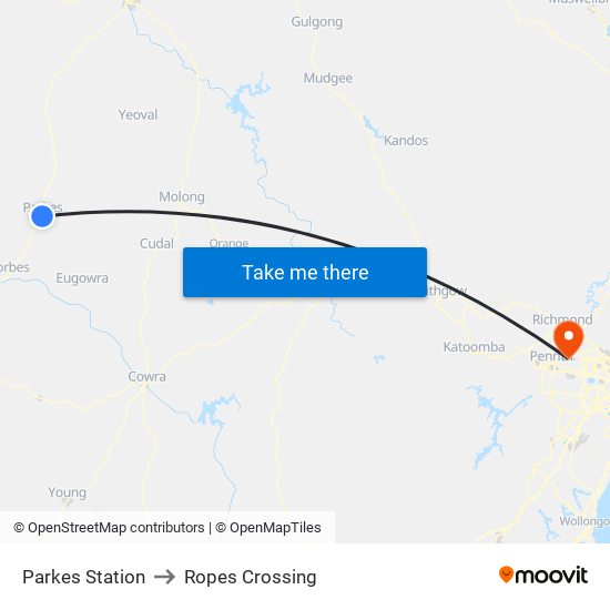 Parkes Station to Ropes Crossing map