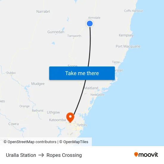 Uralla Station to Ropes Crossing map