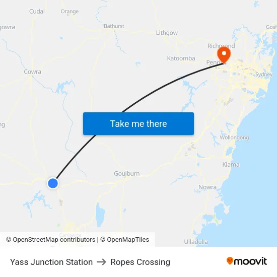 Yass Junction to Ropes Crossing map