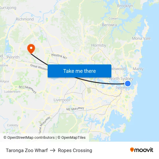 Taronga Zoo Wharf to Ropes Crossing map