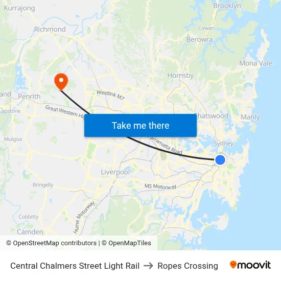 Central Chalmers Street Light Rail to Ropes Crossing map