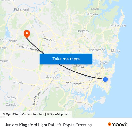 Juniors Kingsford Light Rail to Ropes Crossing map