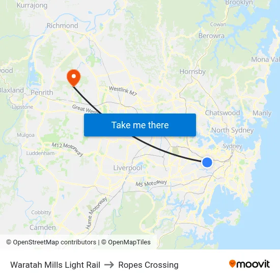 Waratah Mills Light Rail to Ropes Crossing map