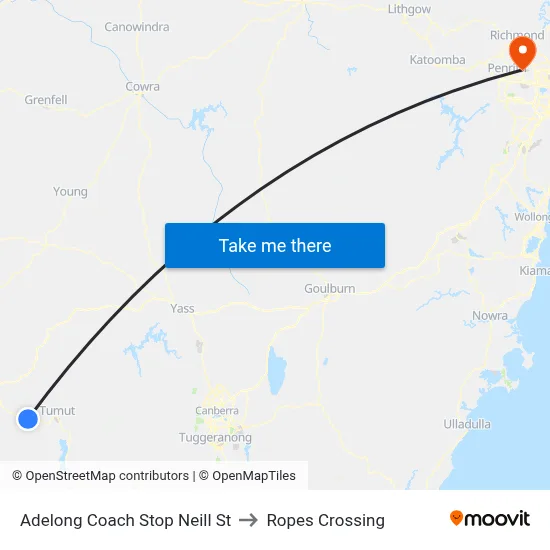 Adelong Coach Stop Neill St to Ropes Crossing map
