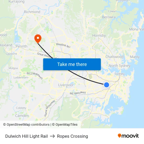 Dulwich Hill Light Rail to Ropes Crossing map