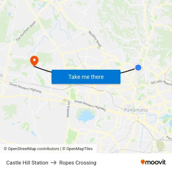 Castle Hill Station to Ropes Crossing map