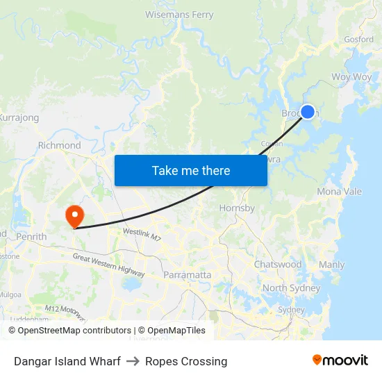 Dangar Island Wharf to Ropes Crossing map