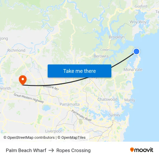 Palm Beach Wharf to Ropes Crossing map