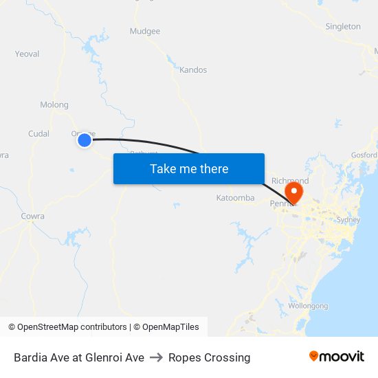 Bardia Ave at Glenroi Ave to Ropes Crossing map