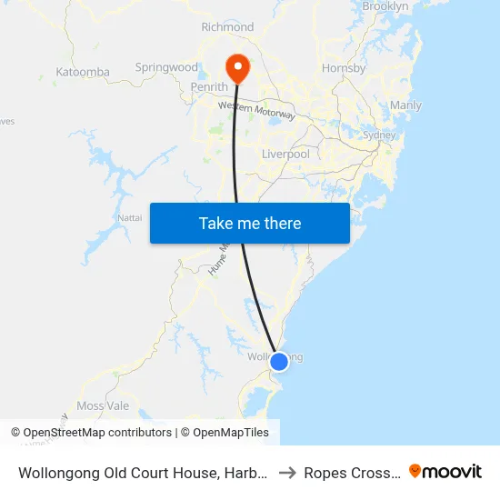 Wollongong Old Court House, Harbour St to Ropes Crossing map