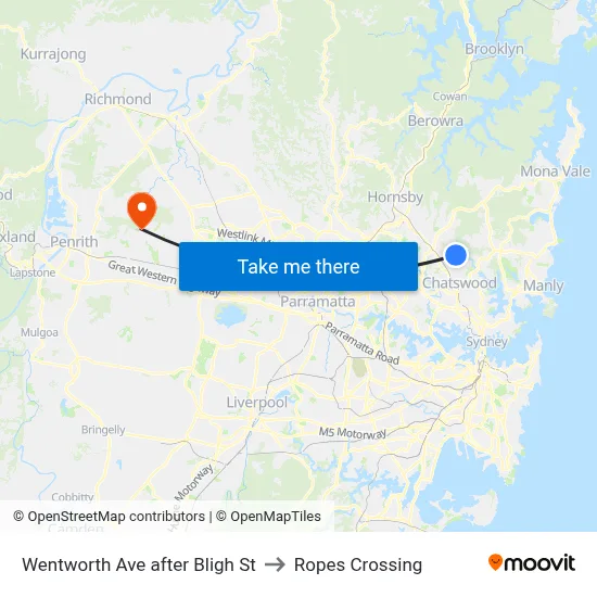 Wentworth Ave after Bligh St to Ropes Crossing map