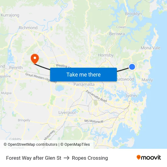 Forest Way after Glen St to Ropes Crossing map