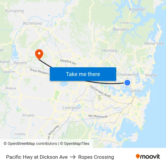 Pacific Hwy at Dickson Ave to Ropes Crossing map