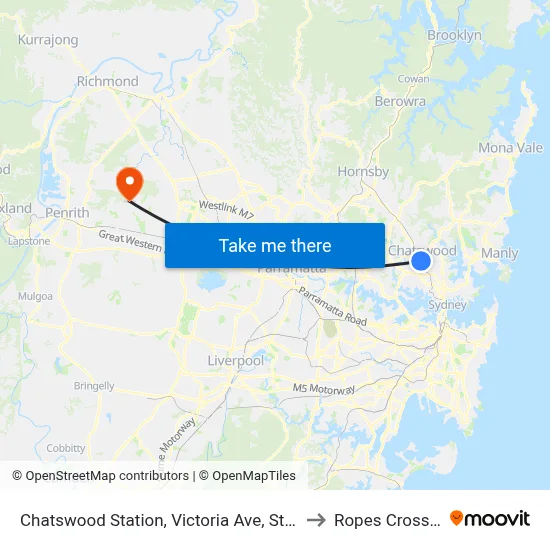 Chatswood Station, Victoria Ave, Stand F to Ropes Crossing map