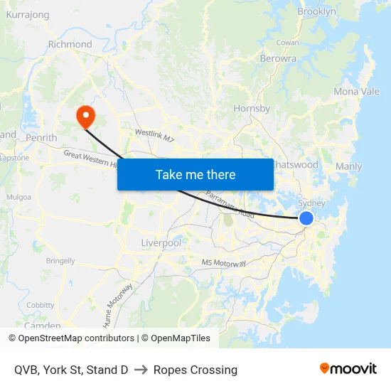 QVB, York St, Stand D to Ropes Crossing map