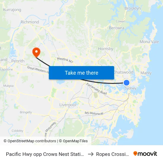 Pacific Hwy opp Crows Nest Station to Ropes Crossing map