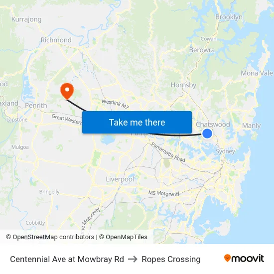 Centennial Ave at Mowbray Rd to Ropes Crossing map