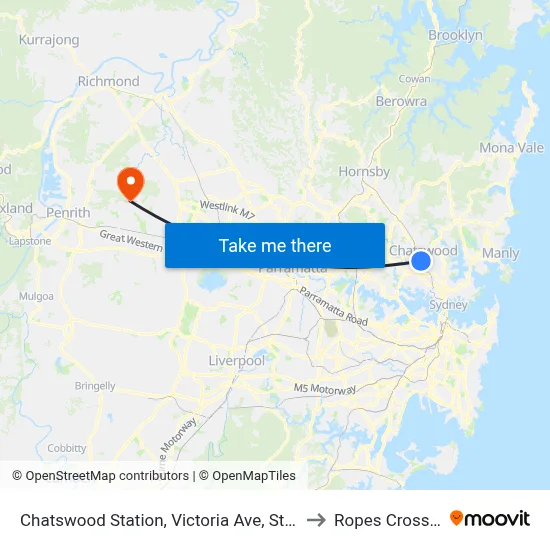Chatswood Station, Victoria Ave, Stand E to Ropes Crossing map