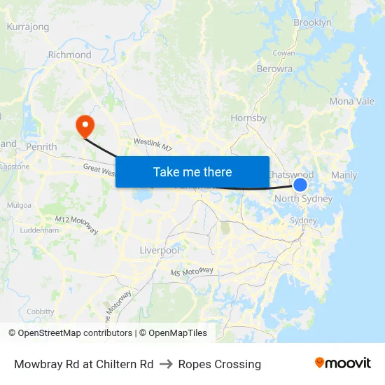 Mowbray Rd at Chiltern Rd to Ropes Crossing map