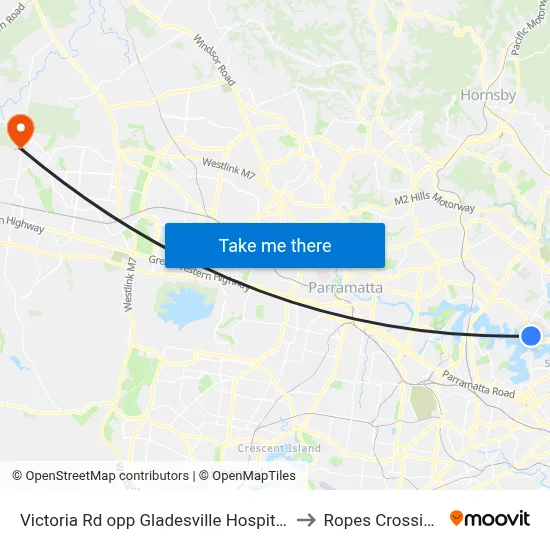 Victoria Rd opp Gladesville Hospital to Ropes Crossing map