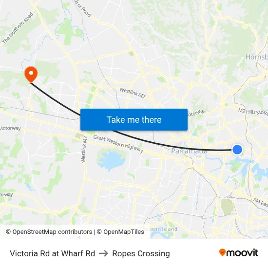 Victoria Rd at Wharf Rd to Ropes Crossing map