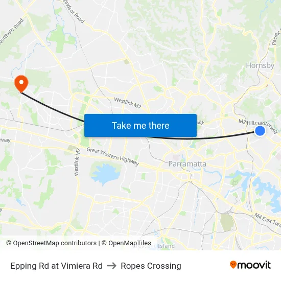 Epping Rd at Vimiera Rd to Ropes Crossing map
