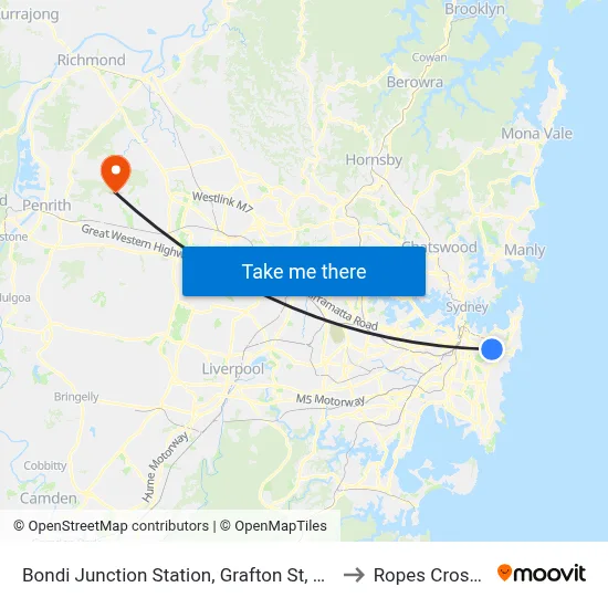 Bondi Junction Station, Grafton St, Stand R to Ropes Crossing map