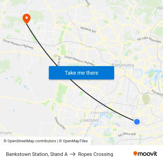 Bankstown Station, Stand A to Ropes Crossing map