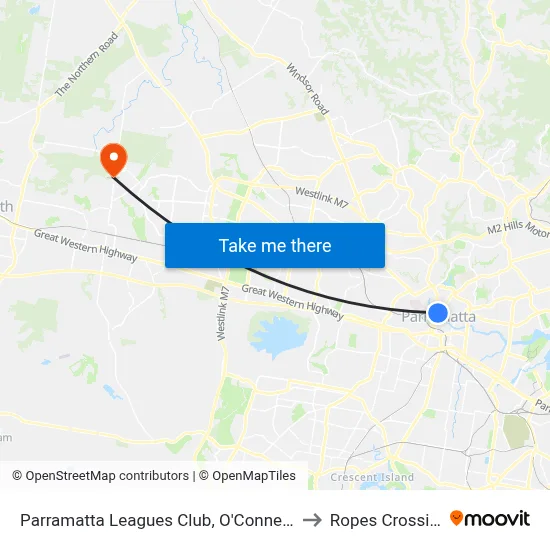 Parramatta Leagues Club, O'Connell St to Ropes Crossing map