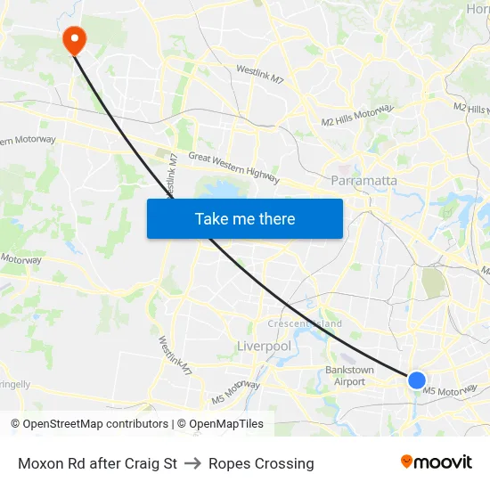 Moxon Rd after Craig St to Ropes Crossing map