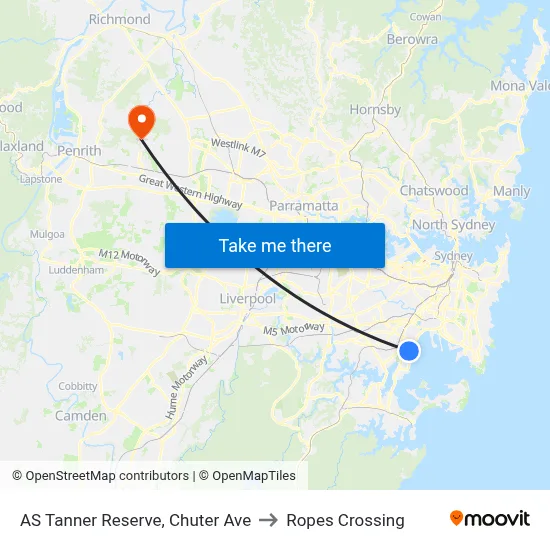 AS Tanner Reserve, Chuter Ave to Ropes Crossing map