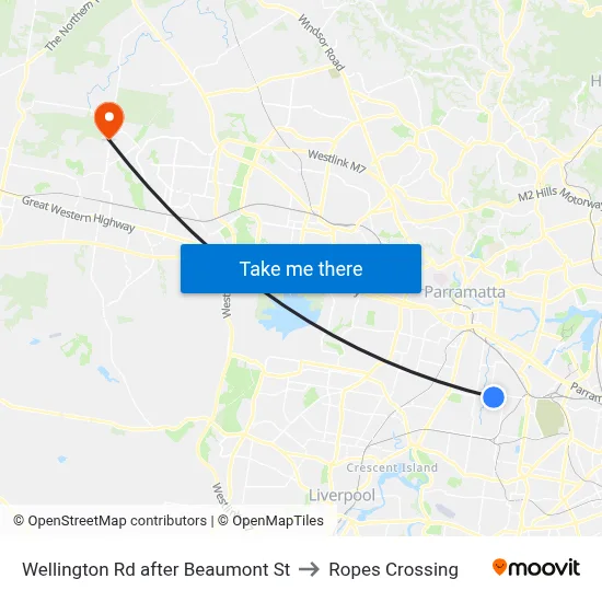 Wellington Rd after Beaumont St to Ropes Crossing map