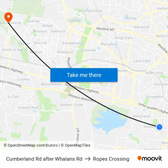 Cumberland Rd after Whalans Rd to Ropes Crossing map