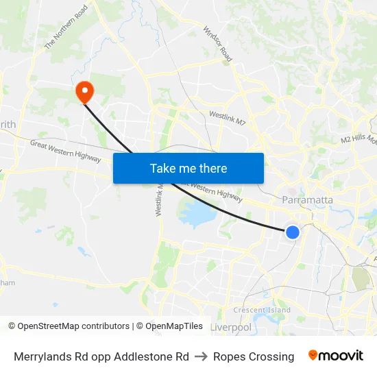 Merrylands Rd opp Addlestone Rd to Ropes Crossing map