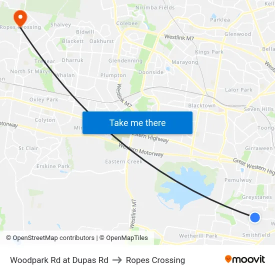 Woodpark Rd at Dupas Rd to Ropes Crossing map