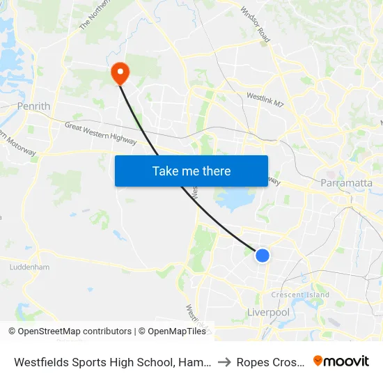 Westfields Sports High School, Hamilton Rd to Ropes Crossing map