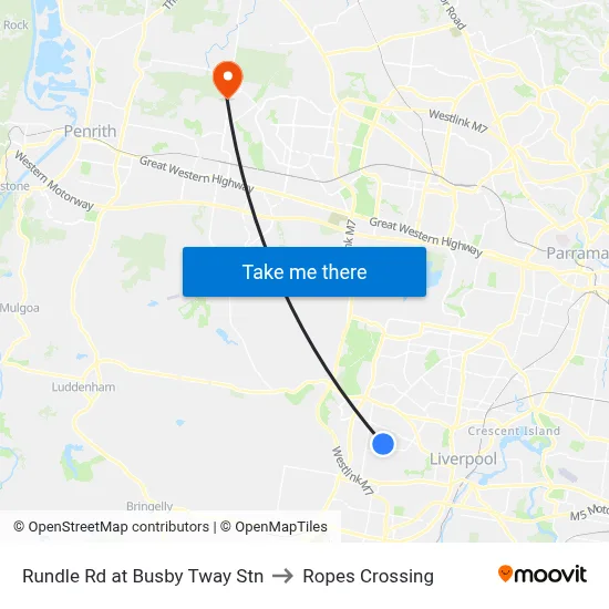 Rundle Rd at Busby Tway Stn to Ropes Crossing map