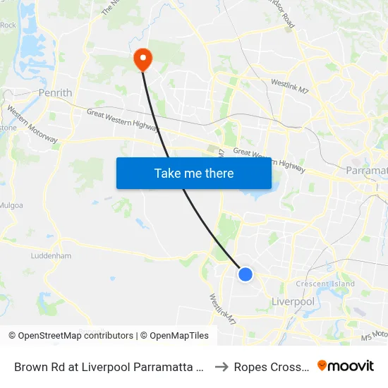 Brown Rd at Liverpool Parramatta Tway to Ropes Crossing map