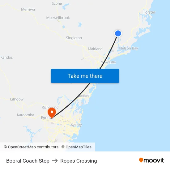 Booral Coach Stop to Ropes Crossing map