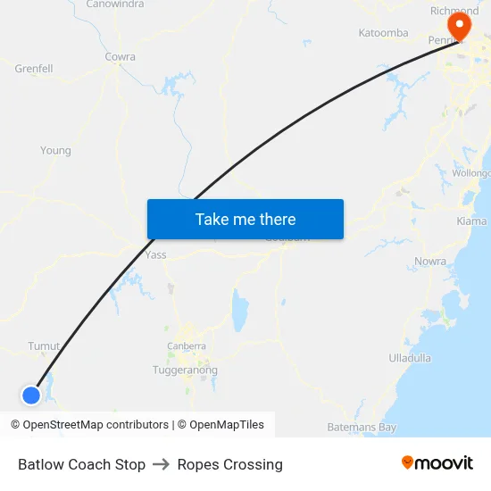Batlow Coach Stop to Ropes Crossing map