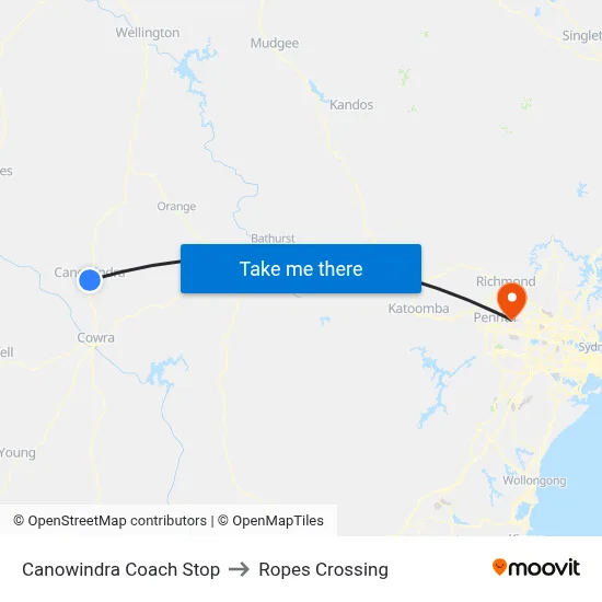 Canowindra Coach Stop to Ropes Crossing map