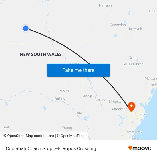 Coolabah Coach Stop to Ropes Crossing map