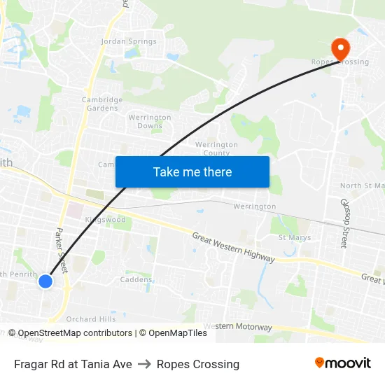 Fragar Rd at Tania Ave to Ropes Crossing map